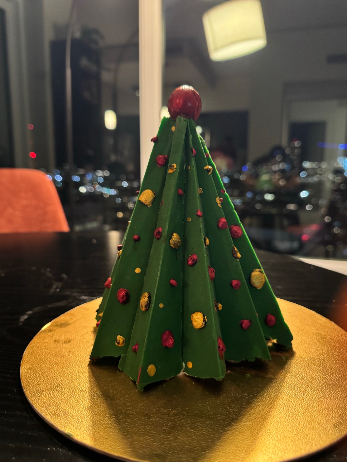 Chocolate Christmas tree, hand-piped baubles